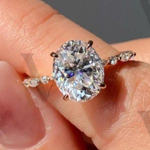 2 ct Oval Moissanit Ring Verlobungsring Jubiläumsring Versprechensring Diamantring 14K Gelbgold Massivgold Versteckter Halo Ring Geschenk Damen