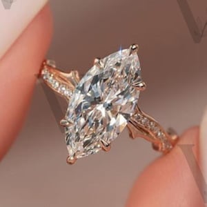 4 CT Marquise Cut Moissanite Engagement Ring Unique 14K Solid Gold 6 Prong With Hidden Halo Ring, Promise Ring, Wedding Gift For her Women&#39;s