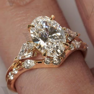 3 Ct Oval Moissanite engagement Ring Set Rose gold diamond engagement ring vintage marquise wedding ring Bridal set promise Anniversary gift