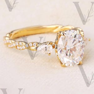 2ct Oval Moissanite engagement Ring Set Yellow gold diamond engagement ring vintage marquise wedding ring Bridal set promise Gift For Her