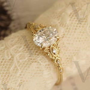 2ct Oval Moissanite engagement Ring Set Rose gold diamond engagement ring vintage marquise wedding ring Bridal set promise Anniversary gift