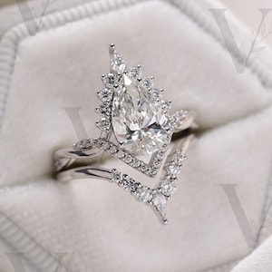 2ct Birne Moissanit Verlobungsring Set 14K Gold Ring Braut Set Natur inspiriert Blumen Ehering Einzigartige Versprechen Ring Jahrestag Geschenke