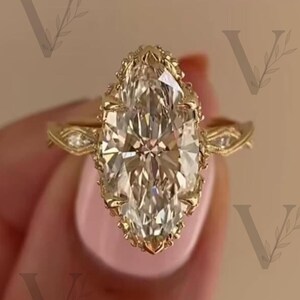 Marquise Moissanite Engagement Rings, Big Marquise Solitaire Celebrity Style Marquise Rings, Chunky Hidden Halo Wedding Ring For Women Gifts