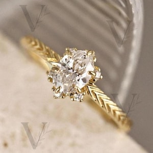 2ct Oval Moissanite engagement Ring Set With 14K Yellow gold Ring engagement ring vintage marquise wedding ring Bridal set Anniversary gift