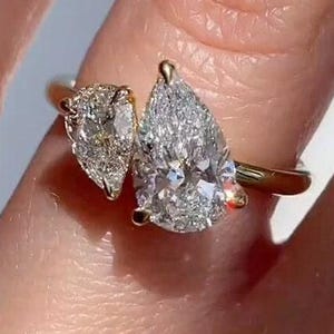Pear Cut Diamond Toi Et Moi Wedding Ring,Two Stone 2Ct Engagement Ring,Certified Diamond Ring,Unique Anniversary Ring,Gift For Her gift wife