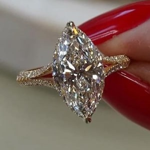 3 CT Marquise Cut Moissanite Engagement Ring Silver Wedding Proposa Ring Diamond Wedding Ring Anniversary Gift For Her Promise Ring For Gift