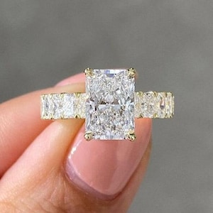 2.5 CT Radiant Cut Moissanite Ring, Full Eternity Matching Wedding Band, Hidden Halo Bridal Ring Set, Anniversary Gift For Her Propose Rings
