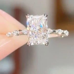 Radiant Cut Moissanite Engagement Ring 14K White Gold Anniversary Rings Hidden Halo Wedding Rings Anniversary Gift Promise Ring gift for her