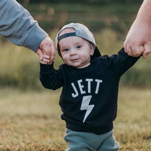 Toddler Lightning Sweatshirt Baby Name Sweatshirt Lightning Bolt Kid Name Sweatshirt Toddler Name Sweatshirt Gift Toddler Name Sweatshirt image 1