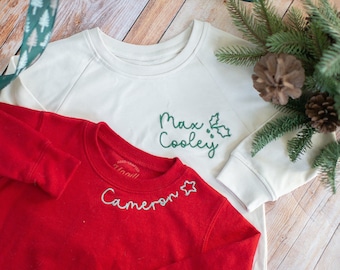 Christmas Embroidered Sweatshirt Toddler Neckline Name Sweatshirt Monogram Toddler Personalized Sweatshirt Kids Embroidered