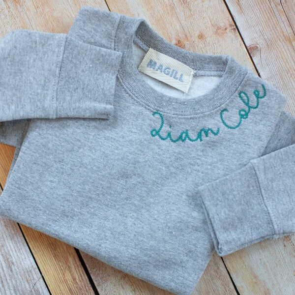 Embroidered Neckline Name Kids Sweatshirt Toddler Initial Sweatshirt Monogram Toddler Personalized Kids Sweatshirt Collar Embroidered Name