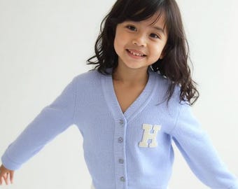 Personalized Kids Cardigan with Initial Varsity Letter Toddler Sweater Custom Monogram Baby Cardigan Classic Preppy Outfit Heirloom Gift