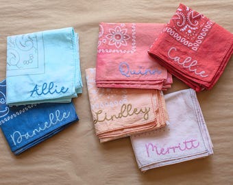 Embroidered Bachelorette Bandana Custom Nickname | Bach Party Favor Bride Squad Gift | Personalized Bachelorette Weekend