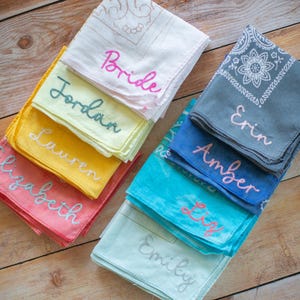 Embroidered Bandana Custom Pastel Colored Bandana Wedding Favor Embroidered Bridesmaid Gift Bandana Personalized Bachelorette Party Favor