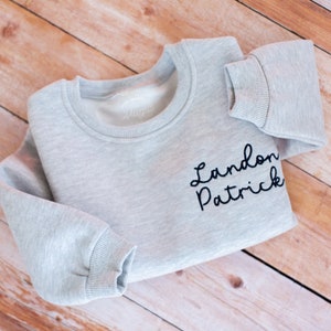 Sibling Outfits New Brother Gift for Toddler Embroidered Sweatshirt Neckline Name Sweatshirt Toddler Boy Sibling Matching Sibling Shirts image 3