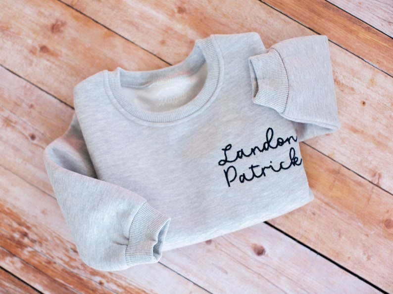 Sibling Outfits New Brother Gift for Toddler Embroidered Sweatshirt Neckline Name Sweatshirt Toddler Boy Sibling Matching Sibling Shirts image 3
