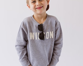 Personalized Toddler Sweatshirt with Name Custom Applique Letter Kids Pullover | Minimalist Name Sweater | Classic Boy Outfit Birthday Gift