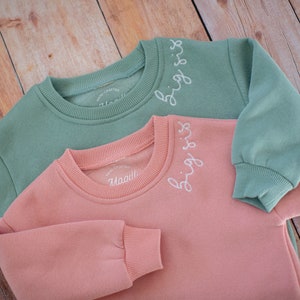 Sibling Outfits New Brother Gift for Toddler Embroidered Sweatshirt Neckline Name Sweatshirt Toddler Boy Sibling Matching Sibling Shirts image 5