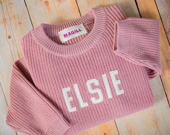 Pink Toddler Girl Sweater Name Personalized Baby Sweater Custom Embroidered Baby Sweater Gift for New Baby Girl Toddler Birthday Present