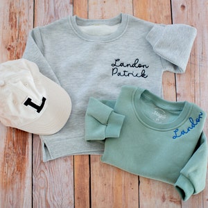 Sibling Outfits New Brother Gift for Toddler Embroidered Sweatshirt Neckline Name Sweatshirt Toddler Boy Sibling Matching Sibling Shirts image 7