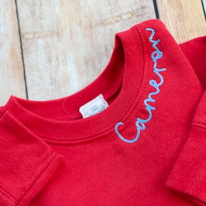 Big Brother Personalized Sweatshirt Big Sister Sweatshirt Embroidered Neckline New Sister Gift for New Brother Custom Sibling Sweatshirt Red