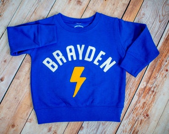 Toddler Boy Custom Sweatshirt Lightning Bolt Toddler Superhero Gift for Toddler 2nd Birthday Gift Custom Toddler Sweatshirt Monogram Boys