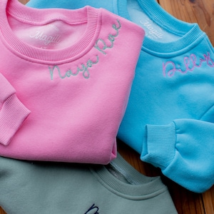 Sibling Outfits New Brother Gift for Toddler Embroidered Sweatshirt Neckline Name Sweatshirt Toddler Boy Sibling Matching Sibling Shirts image 6