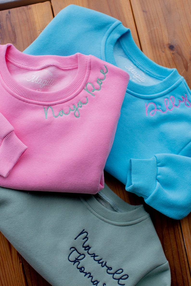 Sibling Outfits New Brother Gift for Toddler Embroidered Sweatshirt Neckline Name Sweatshirt Toddler Boy Sibling Matching Sibling Shirts image 6