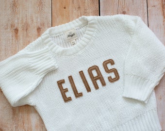 Toddler Name Sweater Baby Name Sweater Yarn Embroidered Sweater Kids Name Sweater Monogrammed Gift for New Baby Shower Gift Baby Sweater