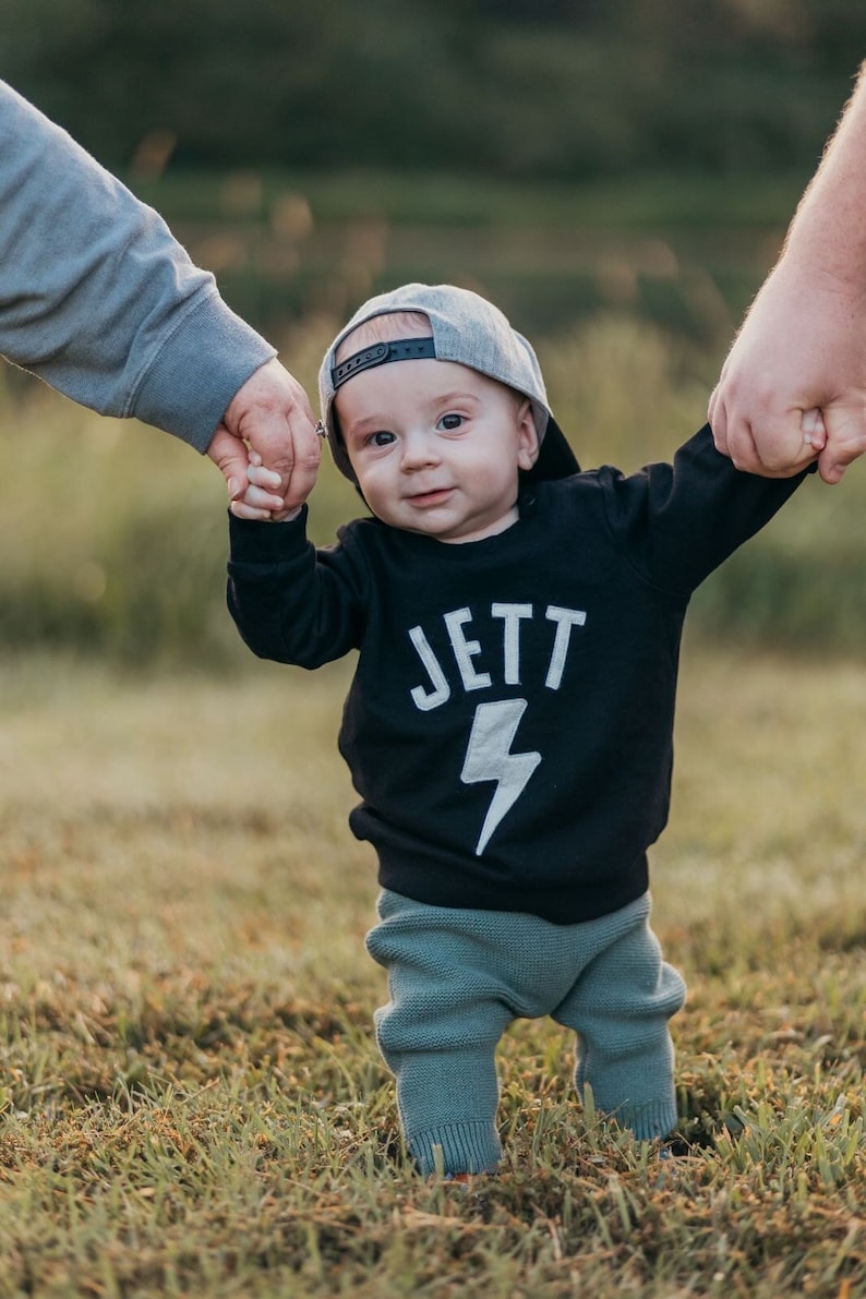 Toddler Lightning Sweatshirt Baby Name Sweatshirt Lightning Bolt Kid Name Sweatshirt Toddler Name Sweatshirt Gift Toddler Name Sweatshirt image 1