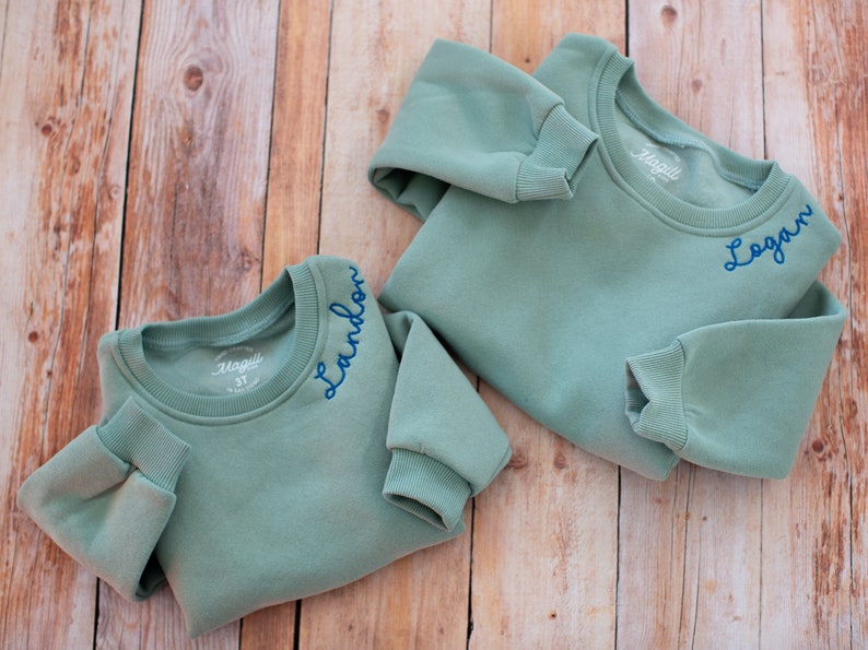 Sibling Outfits New Brother Gift for Toddler Embroidered Sweatshirt Neckline Name Sweatshirt Toddler Boy Sibling Matching Sibling Shirts image 1