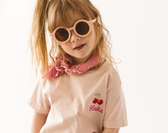 Personalized Toddler Shirt with Name Custom Embroidered Kids Tee Cherry Embroidered Toddler Top Cute Girl Birthday Outfit Summer Kids Shirt