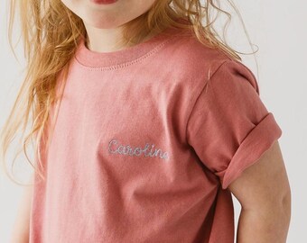 Customized Kids Name Tee Shirt With Embroidered Script Name For Kid Birthday Gift With Monogram Embroidered Tee For Summer Casual Wear Girls