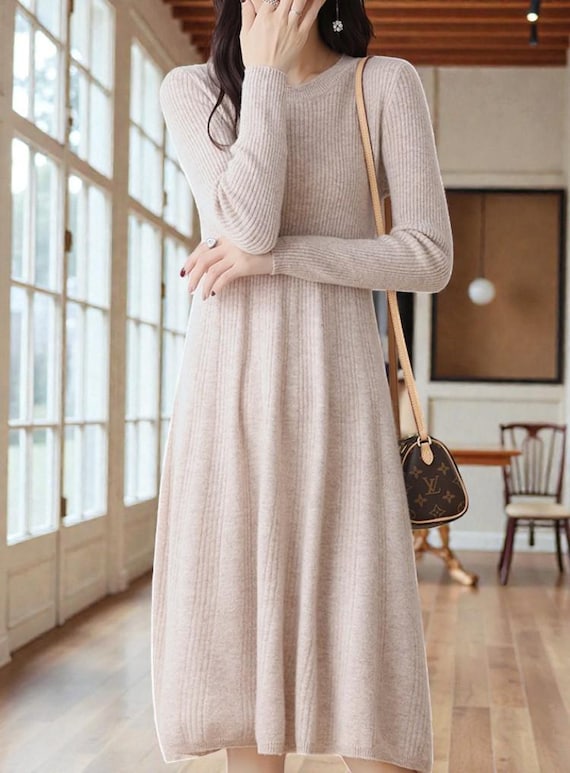 ribbed a line dress Soft Wool Knit Midi in 6 Colours Class:W DRESSES My Actual Bust is:50