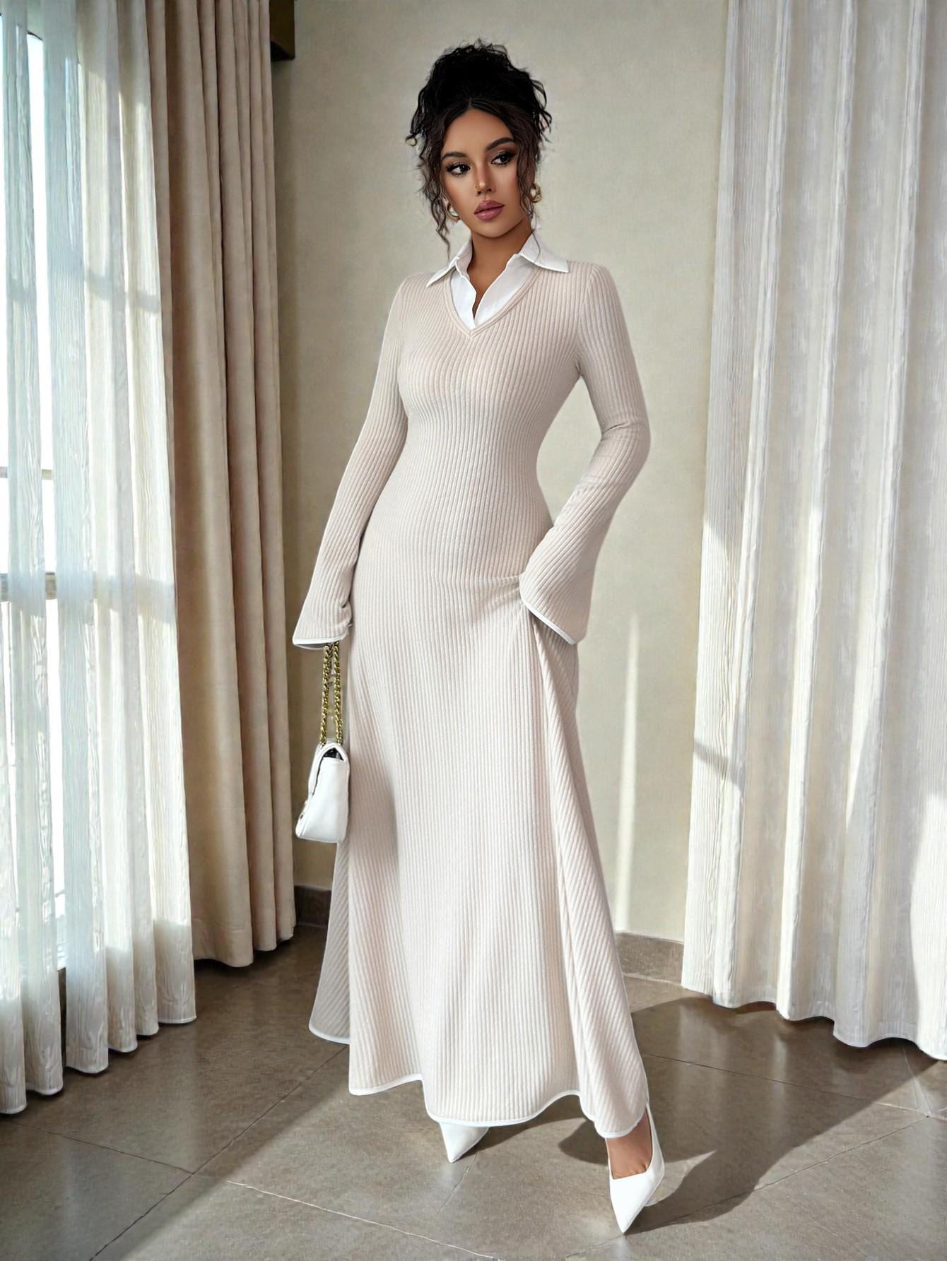 fitted lace wedding dress 2020 Bottega Veneta Cream Draped Knit Sweater Dress main image 1