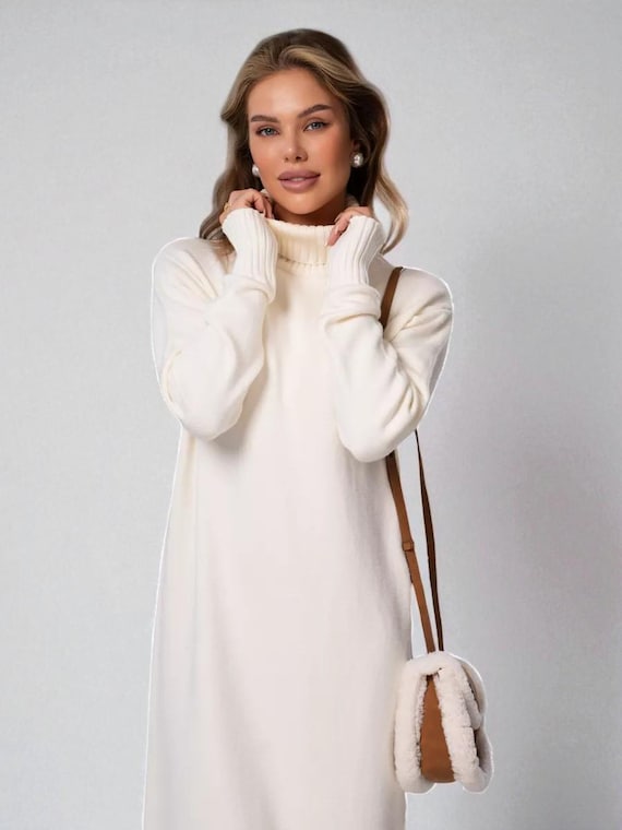 knee length dresses for ladies Beige Long Sleeves Knit Midi Dress – Gabi Swimwear main image 1