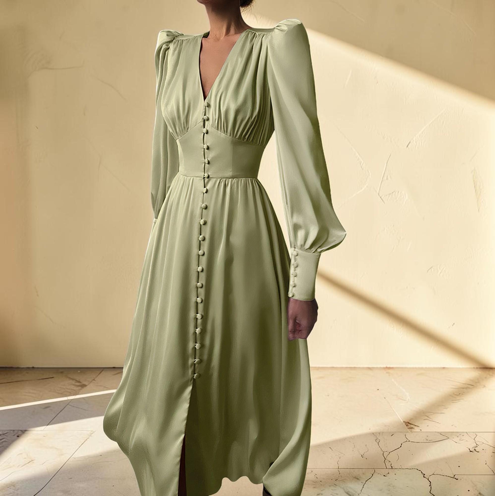 lantern sleeve satin dress Women's Elegant Satin Dress Long Lantern Sleeve Mock Neck Bowknot Tie Waist  Pleated Formal Cocktail Party Maxi Dresses Army Green at Amazon Women's  Clothing store