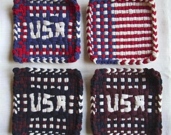 Patriottisch geweven pannenlap: rustieke Amerikaanse katoenen onderzetter voor Fourth of July, 6 inch (vierkant)