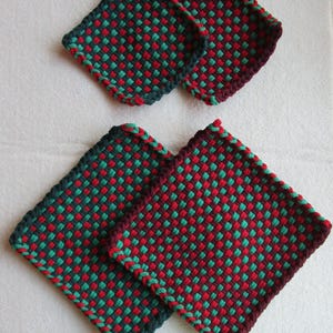 Geweven katoenen kerstpannenlappen, roodgroene kerstonderzetters (set van 2), klein of groot