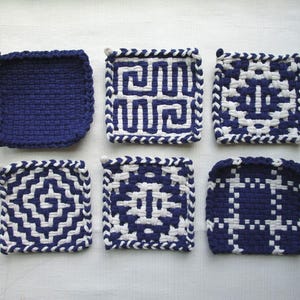 Woven Cotton Potholders: Limited Edition Blue Willow and Ivory Kitchen Trivets, Hot Pads