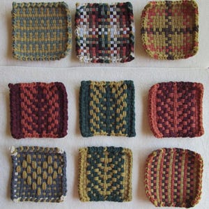 Handmade Earth Tones Potholder: Autumn Colors and Rustic Pine Tree Design, Woven Cotton Trivets