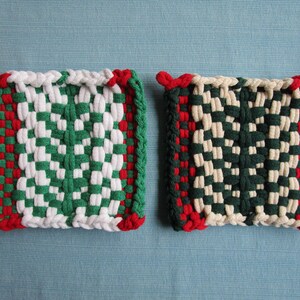 Handmade Christmas Tree Potholder: Woven Cotton Holiday Decor Trivet, Gift for Mom, 5.5" Square