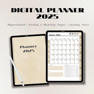 Digitaler Planer vom 2025, GoodNotes Kalender, Woche und Monat Monat Journal, iPad Kalender vom 2025, Android Planer, Digitale Vorlage