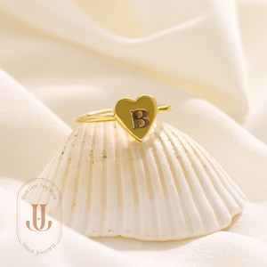 Personalized Gold Heart Initial Ring-Dainty Heart Initial Ring-Gift for Her Birthday-Silver Heart Ring-Custom Ring-Christmas Gift-Heart Ring