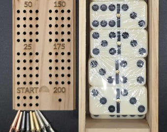 The Boneyard Scorebox - The only domino set with a 2-4 player scoring system built right into the box! Dominoes are "Standard" size.