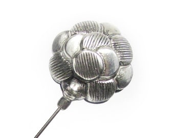Vintage Sterling Silver Flower Hat Pin - Repousse Design