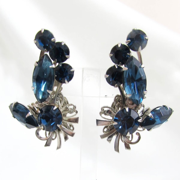 80's Black Enamel Gold Clear Rhinestone Clip On Earrings