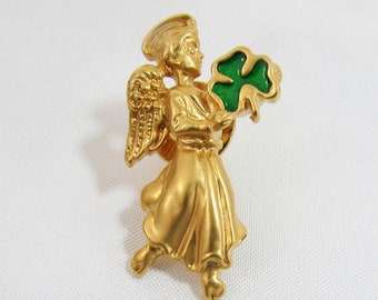 Avon shamrock angel - Angel lapel pin - St Patricks angel