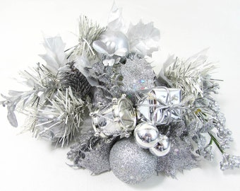 Winter & Christmas floral Silver Picks - Corsage picks - pines holly toys - millinery florals