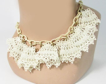 Vintage Celluloid Necklace -  celluloid lace necklace - Celluloid Lumarith Lace Necklace - Off-white celluloid choker  - 15" long